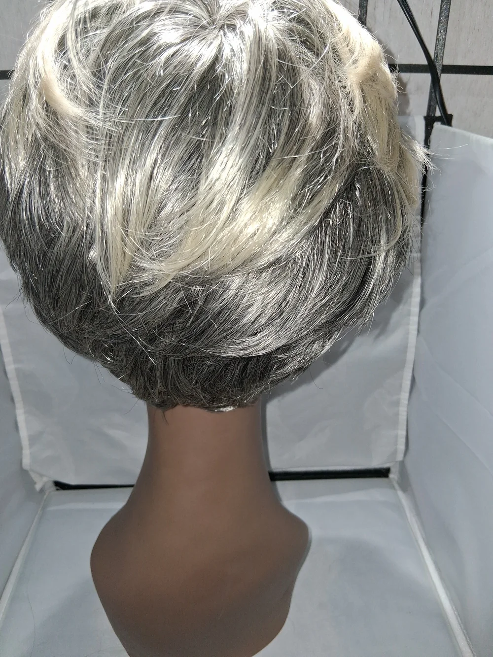 Source Unknown Short Layered Wig in Silver Blonde and Dark Gray